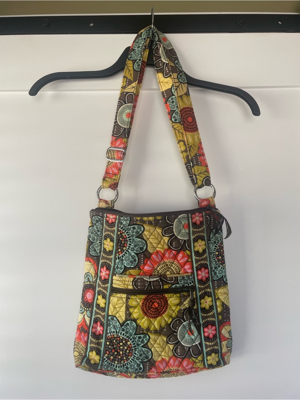 Vera Bradley Quilted Floral Crossbody in Yellow, Brown, Coral & Aqua